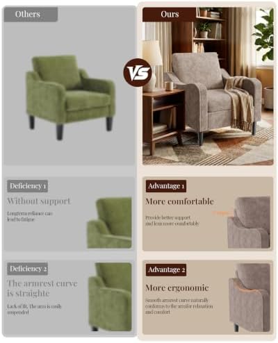 LEVELEVE Accent Arm Chair – Light Brown, Upholstered Scooped Comfy Reading Chair - Image 4