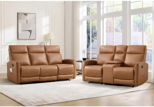 ANJ 2-Piece Premium Faux Leather Manual Reclining Sofa Set, Include Loveseat by ANJ