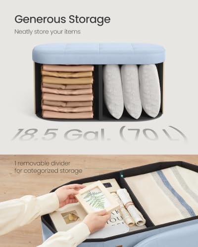 SONGMICS Folding Ottoman with Storage, Oval Bench, Velvet Fabric - Image 6