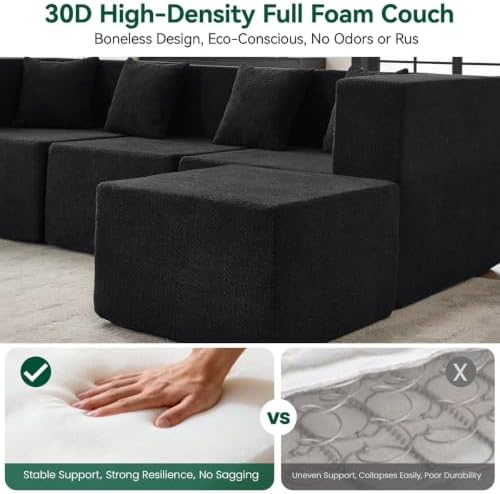 MONVANE 158" U-Shaped 10 Seat Modular Sectional Cloud Couch, Jet Black - Image 4