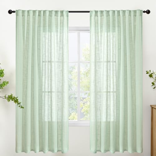 YoungsTex Light Green Linen Curtains 72 Inch Length by YoungsTex