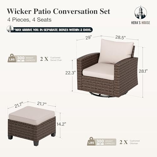 HERA'S HOUSE Patio Wicker Chairs Outdoor Swivel Rocker Chairs Set - Image 6
