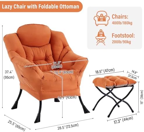 Furlide Lazy Chair with Ottoman, Soft Comfy Chair - Image 2
