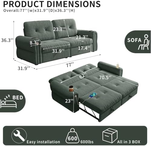 73" Queen Size Sofa Bed, Loveseat Sleeper Sofa - Image 2