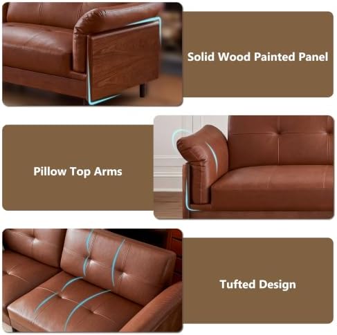 90.6'' Mid Century Modern Leather Couch, Oversized 4-Seater Sectional Sofa - Image 7