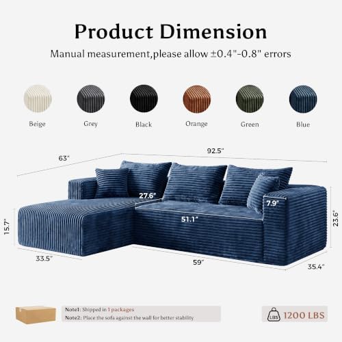 Boneless Couches for Living Room, L Shape Modular Sectional Sofa - Image 2