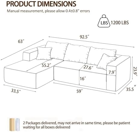 92.5" Modular Sectional Sofa, L-Shaped Cloud Couch - Image 2