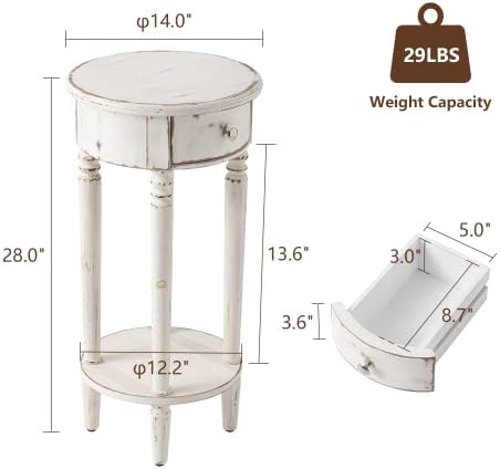 COSIEST Tall End Table with Drawer, Round Nightstand with Storage Shelf - Image 2