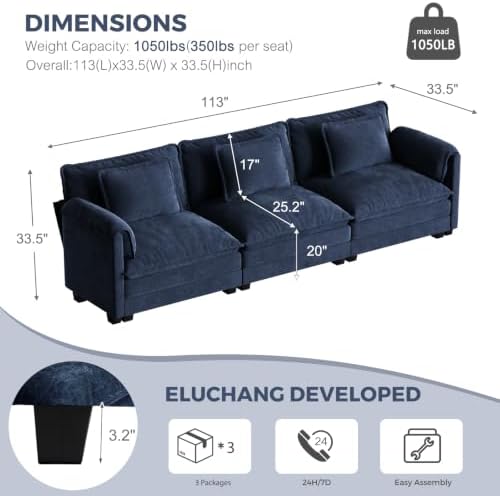 ELUCHANG 116" Oversized Modular Sectional Sofa, Comfy Chenille Cloud Couch - Image 2
