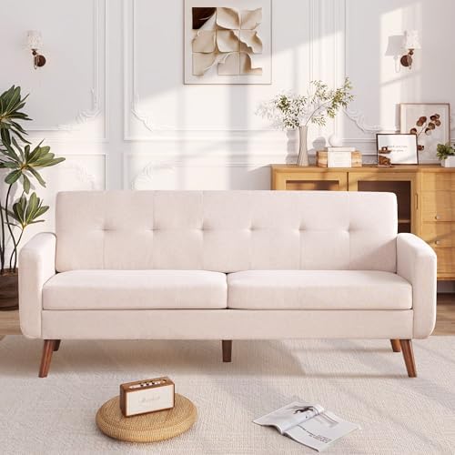Tbfit 77.2" W Linen Sofa Couch, Mid Century Modern Decor Loveseat Couches - Image 3