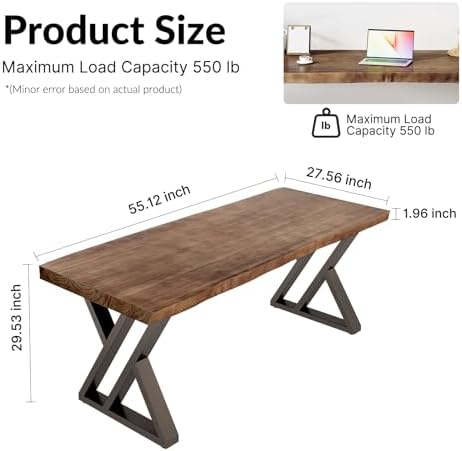 Solid Wood Desk 55 inches, Home Office Computer Desk Wooden Rustic Writing Desk - Image 2