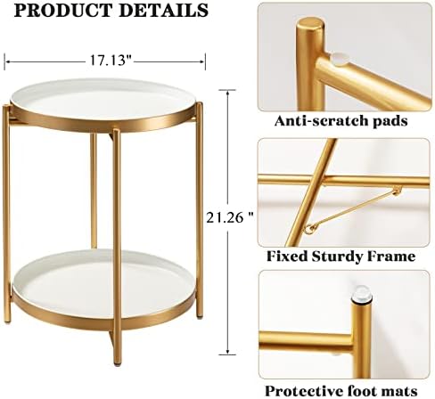 TeoKJ 2 Tier Gold Side Table, Folding Round Metal End Table Small Nightstand - Image 3