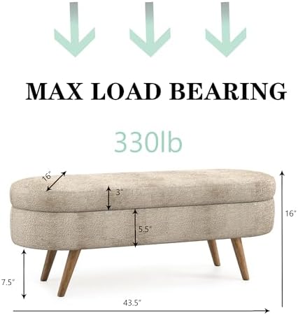 43.5" Ottoman with Storage, Storage Ottoman Bench with Safety Hinge, Bed End - Image 2