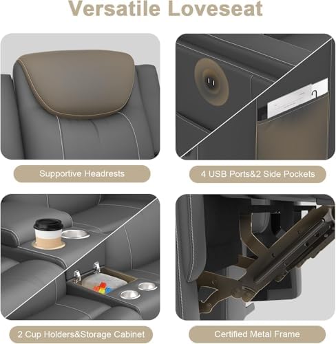 Dresegmt Loveseat Recliner Sofa, Cup Holders, Storage & USB Ports, Ergonomics， - Image 6
