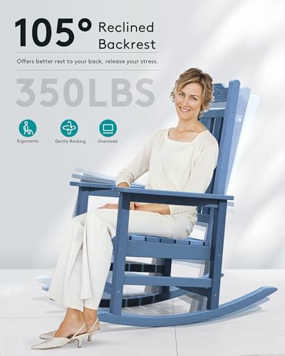 SERWALL Oversized Outdoor Rocking Chair, Patio Rocking Chair, Unique Blue - Image 4