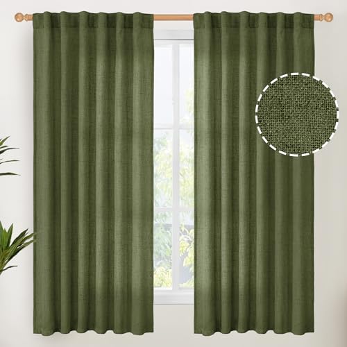 YoungsTex Olive Green Linen Curtains 63 Inch Length by YoungsTex