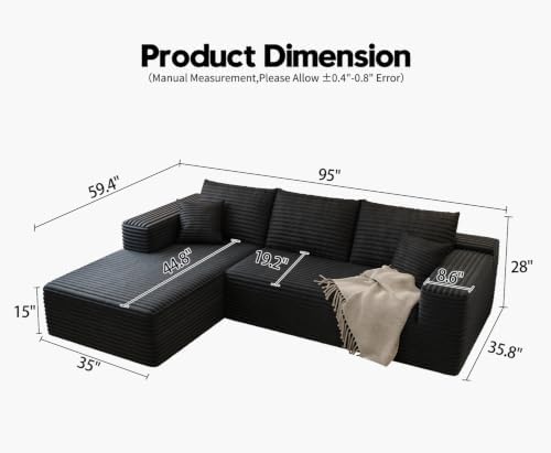 Settab 95" Boneless Couch Modular Sectional Sofa L-Shape Lounge Cloud Couch - Image 2