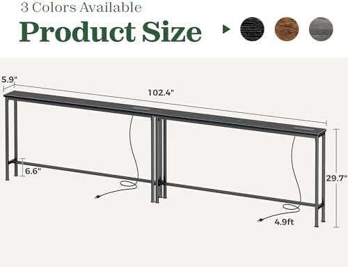 SUPERJARE 102.4 inch Narrow Behind Couch Table - Image 3