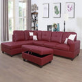 Red L-Shaped 3-Piece Faux Leather Sofa by UOCFYK
