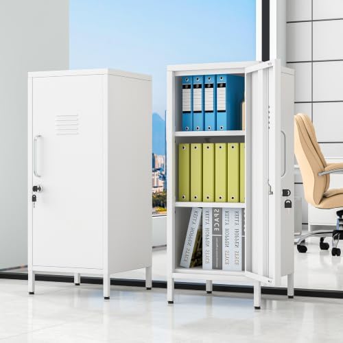 pozdeg 35.43" White Lockable Small Metal Storage Locker - Image 2