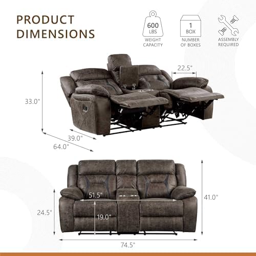Homelegance Reclining Loveseat, Polished Microfiber Manual Double Recliner - Image 2