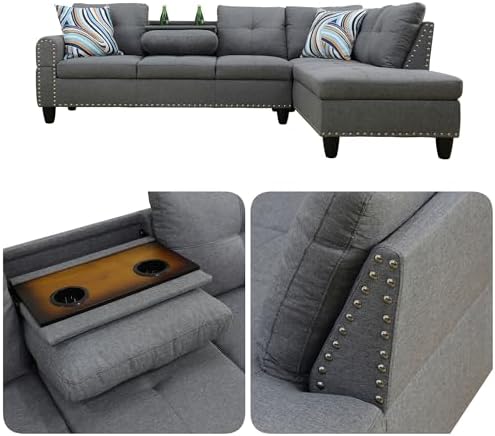L-Shaped Couch Set, 97.5" L x 69.5" W Sectional Sofas Linen Grey - Image 3