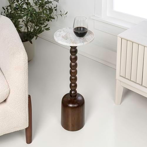 JONATHAN Y Turner 24.5" Round Marble Mango Wood Drink Table, Dark Brown - Image 2