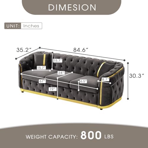 84.6" Mid Century Modern 3 Seater Chesterfield Sofa Couch - Image 2