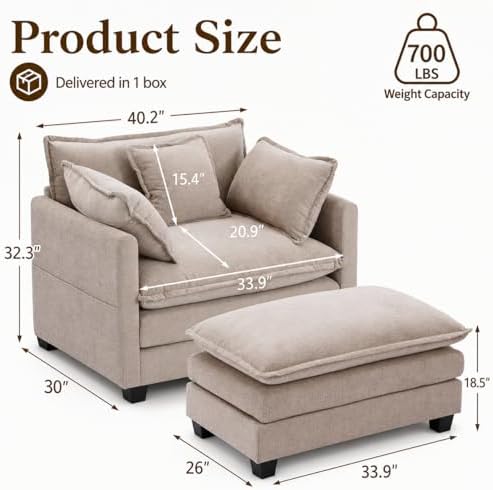 41" Oversized Chair with Ottoman, Chenille Reading Chair and a Half, Deep Seat - Image 2