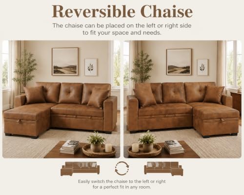L-Shaped Sectional Couch with Storage, Sleeper Sofa - Image 4