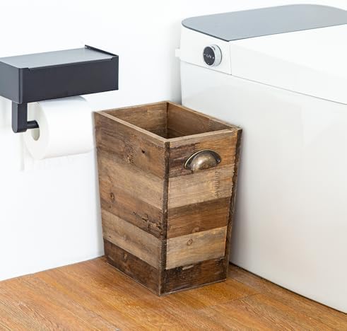 Small Wood Trash Can, Farmhouse Rectangular Garbage Can Waste Basket, Rustic - Image 4