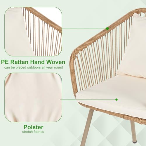 FDW 3-Piece Patio Furniture Set | White | Outdoor Wicker Furniture - Image 4