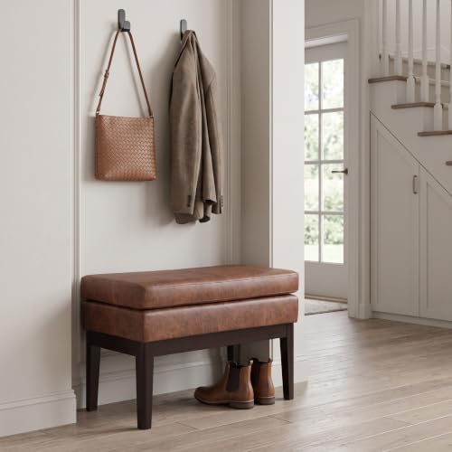SIMPLIHOME Carlson 27" Wide Woven Fabric Rectangle Ottoman in Saddle Brown - Image 2