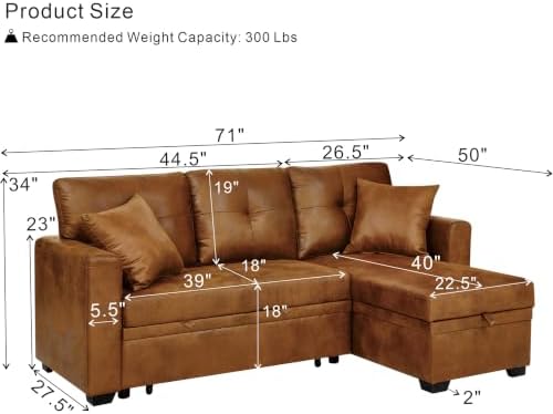 L-Shaped Sectional Couch with Storage, Sleeper Sofa - Image 3