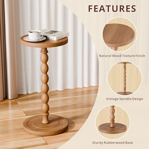 Small Round Side Table, Rubberwood‌ Drink Table - Image 4