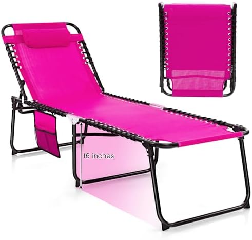 GYMAX Lounge Chairs for Outside, Extra High Folding Beach Tanning Lounger by GYMAX