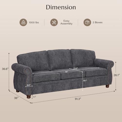 Traditional Chenille Couch Sofas - Image 2