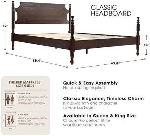 Solid Wood Queen Size Platform Bed Frame - Image 2