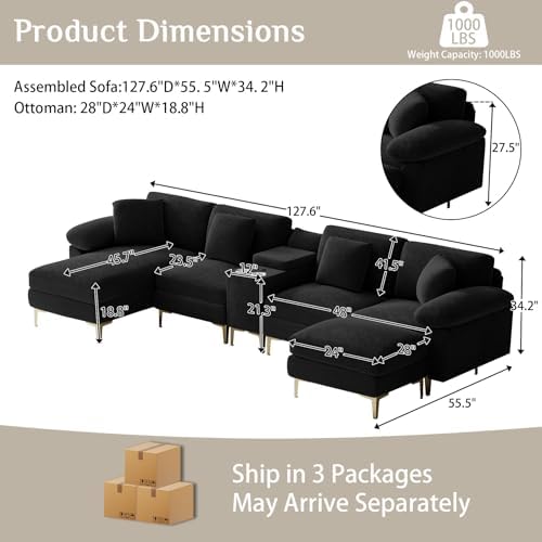OUYESSIR 128" U-Shaped Sectional Couch - Image 2