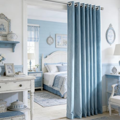 SMILETIME Sky Blue Velvet Curtains 104"x108" Grommet 1 Panel by SMILETIME