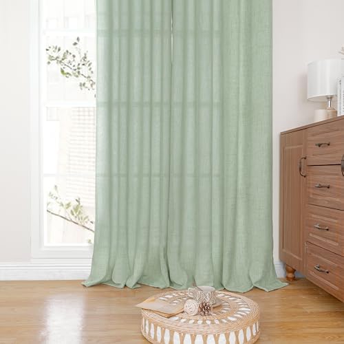 YoungsTex Sage Green Linen Curtains 63 Inch Length - Image 6