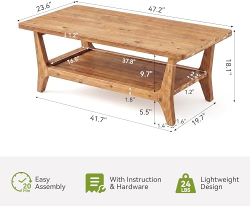 LITTLE TREE Solid Wood Coffee Table, 47-Inch Living Room Center Table - Image 2