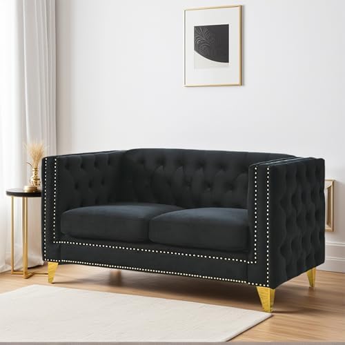58" Chesterfield Velvet 2-Seater Sofa by Unknown