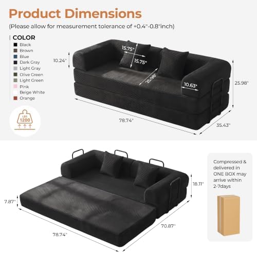 79" Convertible Futon Sofa Bed, Boneless Couch - Image 2