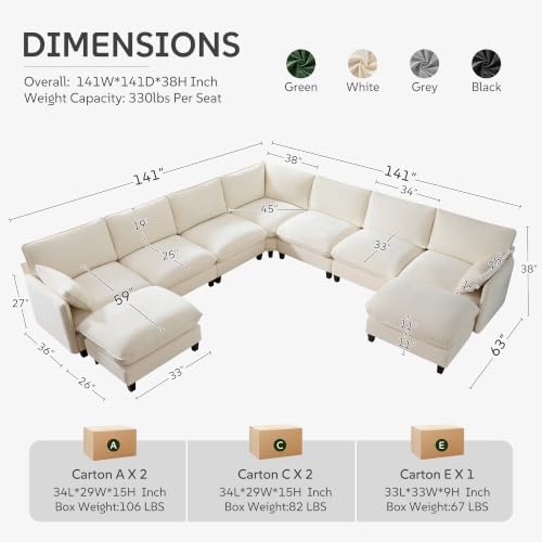 Ihanherry 139" Oversized V-Shaped Modular Sectional Couch, 9-Seater Cloud Sofa - Image 2