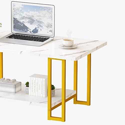 AWQM Marble Coffee Table, Faux Marble Top Rectangular Coffee Table - Image 6