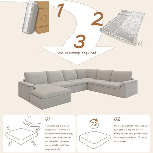 EASE MOOSE 147" 7 Seater Sectional Couches, Boneless Sofa - Image 3