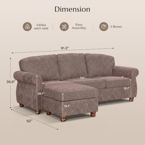 Traditional Chenille Couch Sofas - Image 2