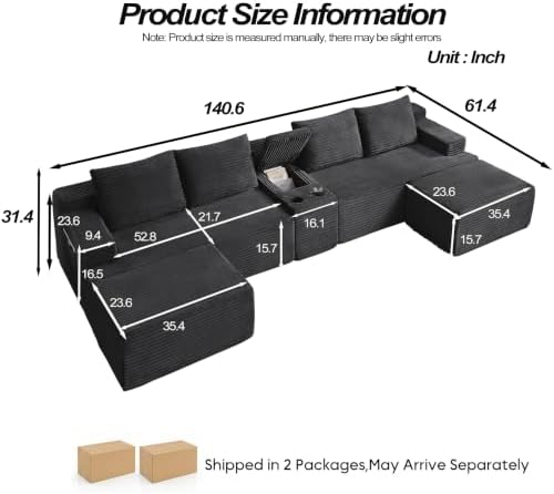 141" Oversized U Shaped Cloud Sectional Boneless Corduroy Sofa Couch - Image 2