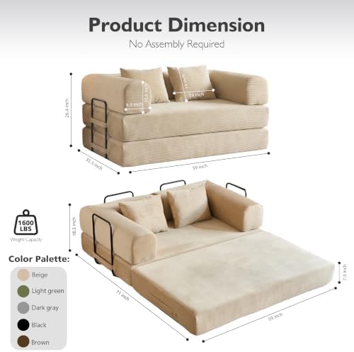 59in Boneless Couch Convertible Futon Sofa Bed Queen - Image 2